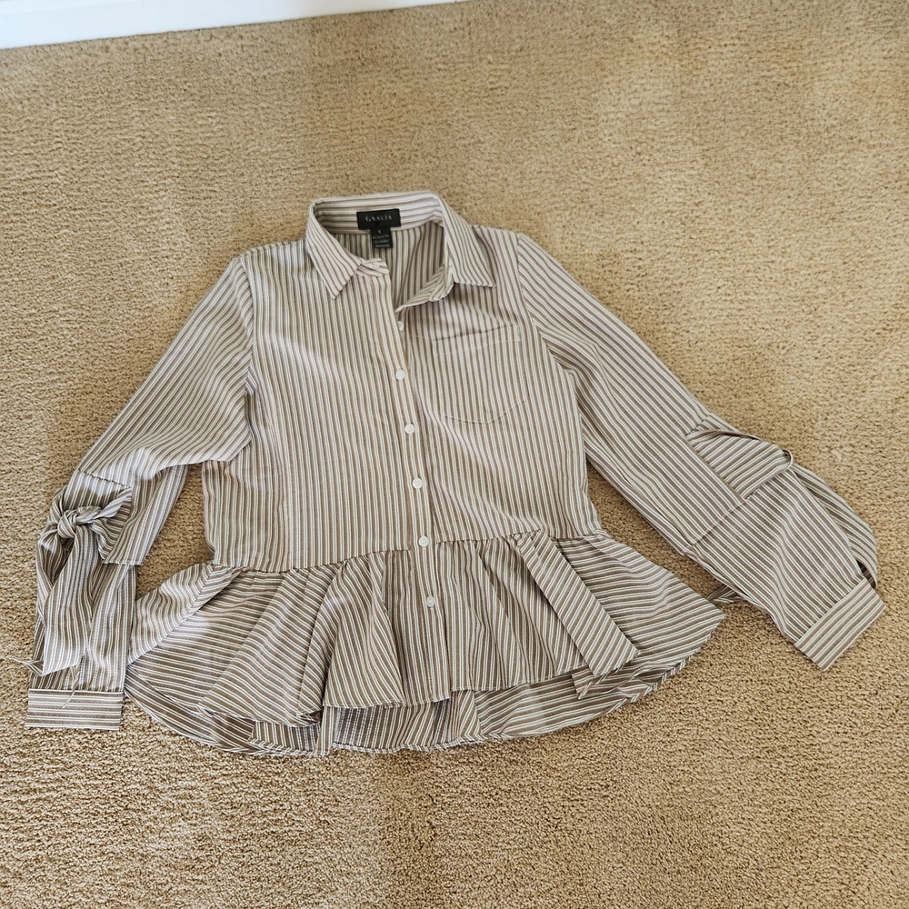 Gracia Beige and White Striped Blouse